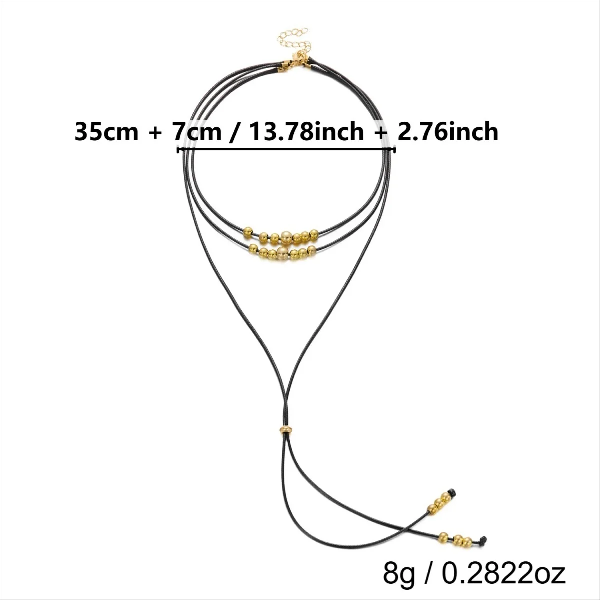 Vintage Minimalistische Gebogene Mehrschichtige Halskette für Damen und Herren, Schwarzes Lederband, Y-förmige Goldfarbene Perlen, Quasten-Choker-Schmuck – Detail 37