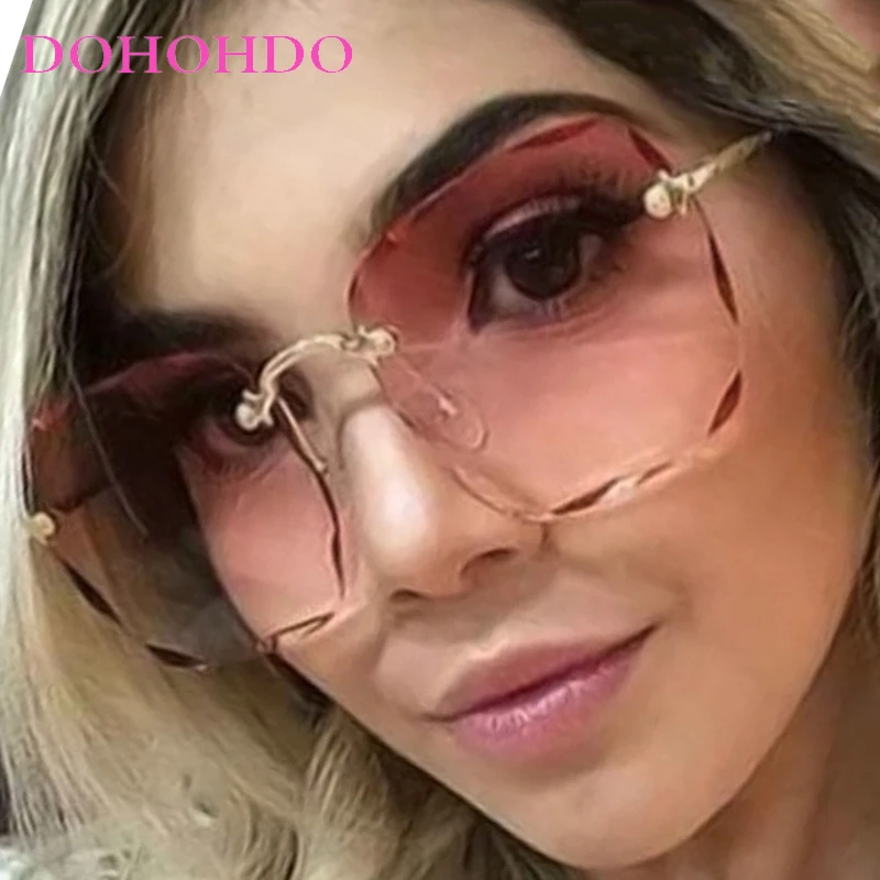 

Luxury Design Metal Leg Rimless Cut Edge Square Frame Women's Sunglasses Fashion Brand Men Sunglass Summer Travel Shades UV400