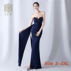 Mermaid Slit Evening Dress Women Strapless Beading Party Maxi Dress Sexy Evening Dress Long Prom Dress