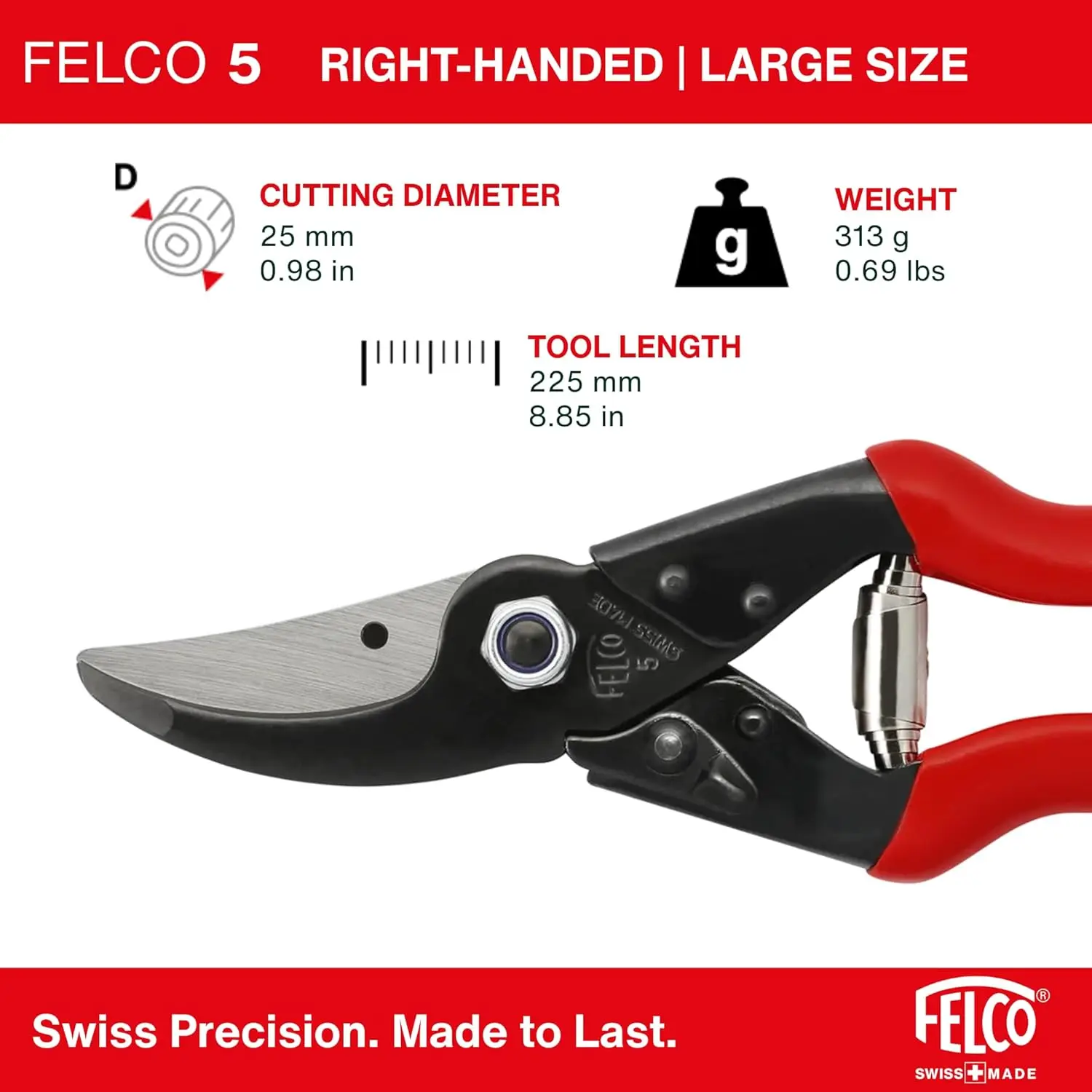 8,9" Schweizer Gartenschere mit drehbarem Griff, Präzisions-Bypass-Klinge, geschmiedeter Aluminiumgehäuse, austauschbare Teile