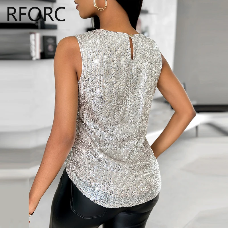 2024 donne Chic paillettes decorazione serbatoio senza maniche Sexy Camis Crop top