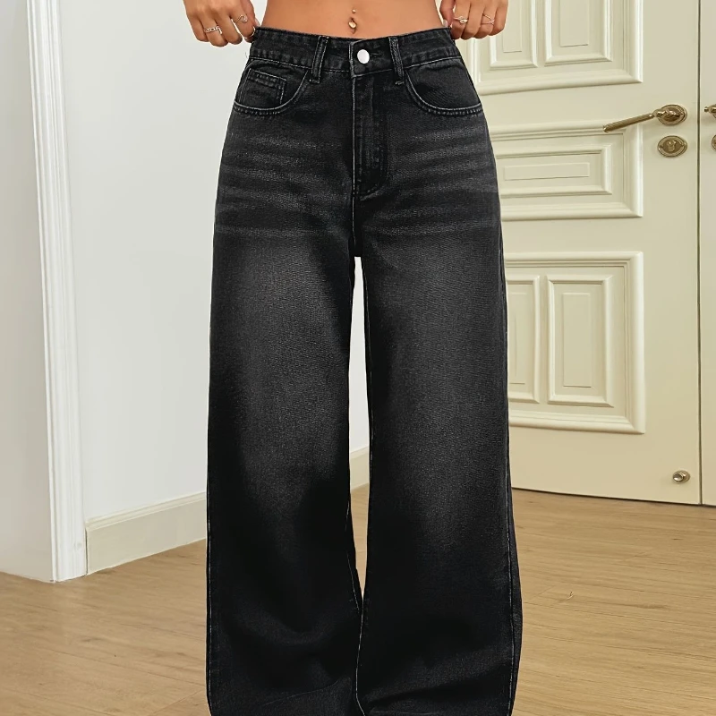 

Американские ретро-трендовые черные потертые свободные и удобные широкие джинсы для женщин, повседневные и модные универсальные