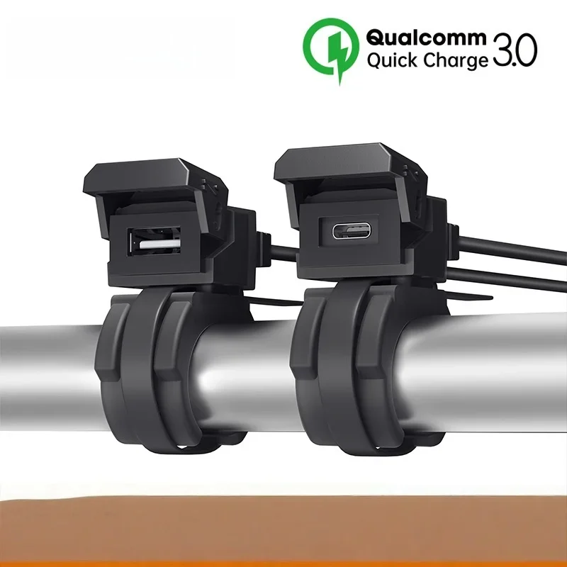 Extractme QC3.0 Motorcycle Charger 2 in 1 USB Type C Adaptors Waterproof Handlebar Mounting Bracket Charger On-Board Socket