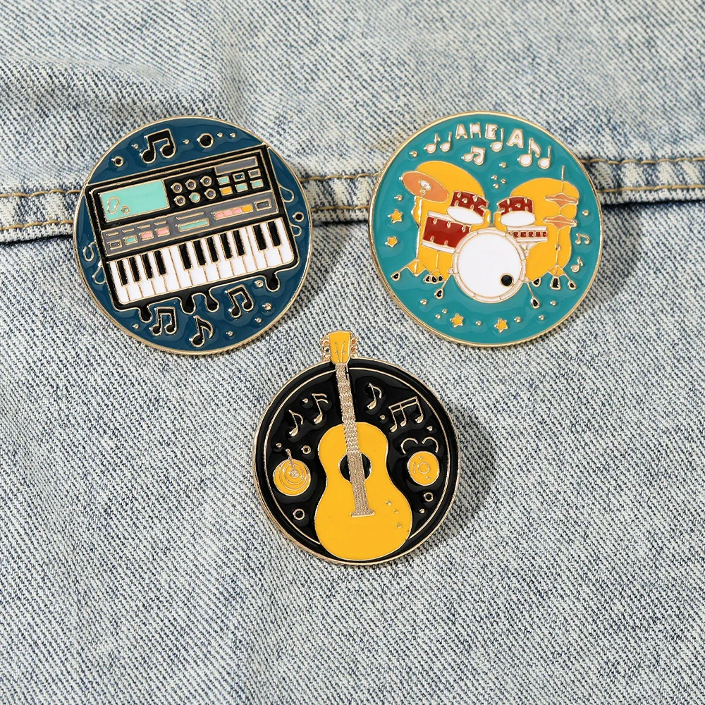 Fashionable Musical Instrument Enamel Brooch Pin Creative Personality Guitar Stand Drum Alloy Drip Oil Badge Clothing Decoration