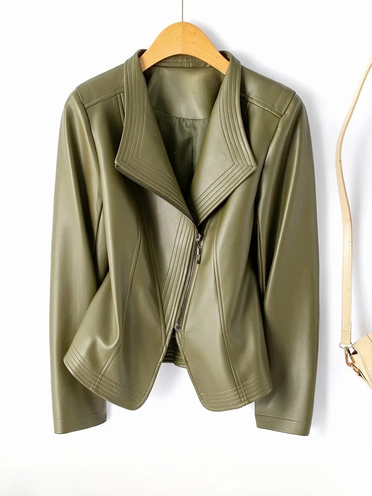 

Женская винтажная куртка из натуральной кожи Slim Fit, теплая, с длинными рукавами, на молнии, из овчины