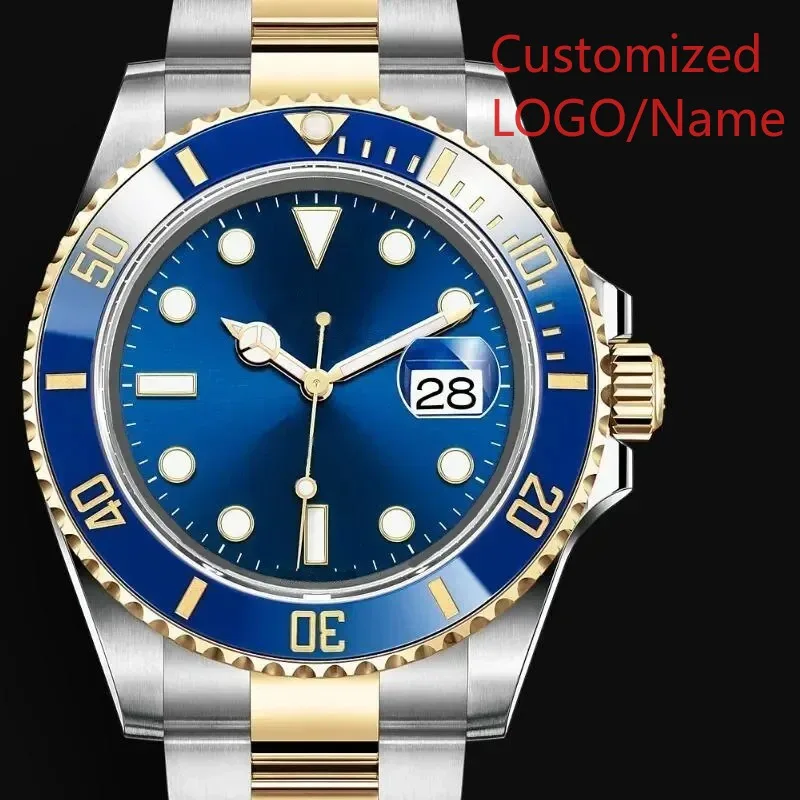 تخصيص الرجال التلقائية الميكانيكية ووتش 904L الفولاذ المقاوم للصدأ الياقوت التوقيت العالمي