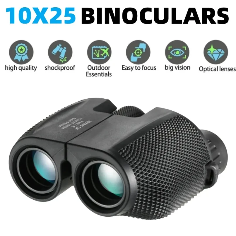 Binoculars 10X25 HD Mini Portable Telescope BAK4 FMC Coated Telescope Outdoor Bird Watching Hunting Travel Camping Ball Game