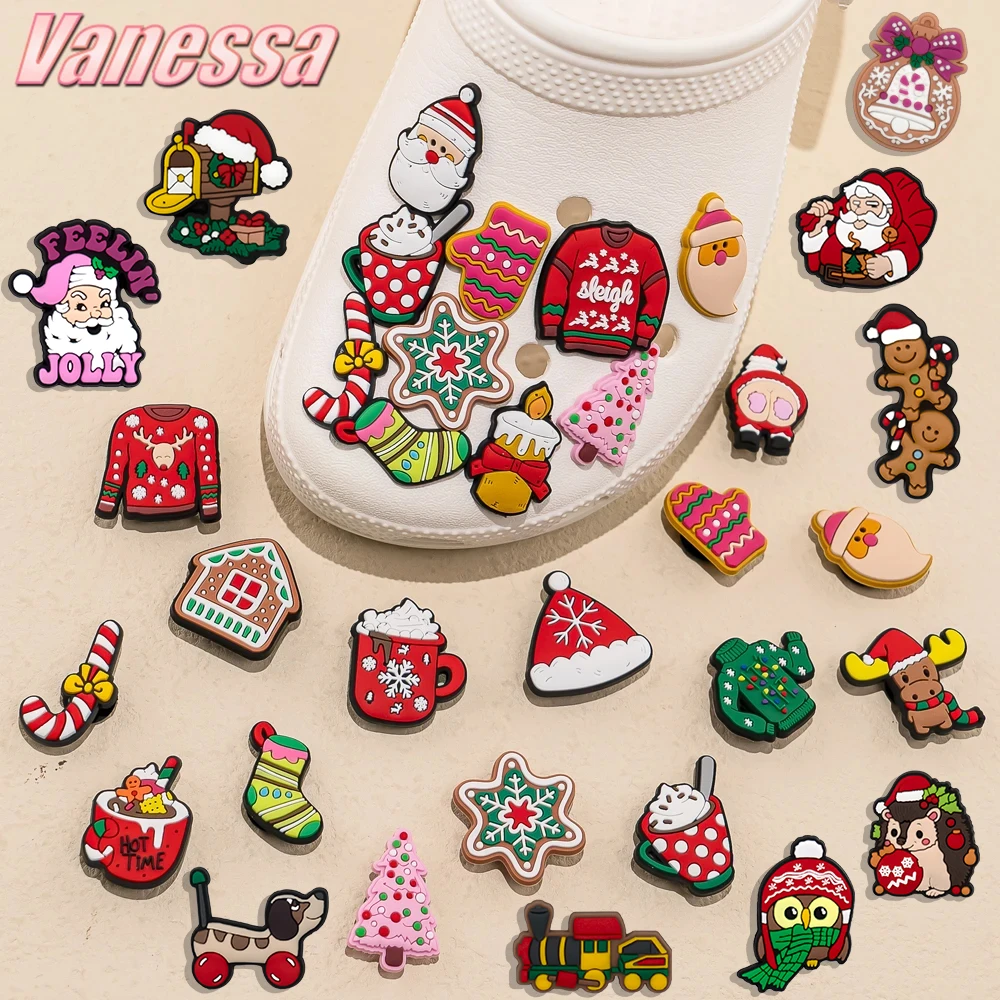 1pcs PVC Christmas Shoe Charms Xmas Tree Snowflakes Shoe Decorations Pink for Clog Garden Sandal Accessories Kids Gift Wholesale