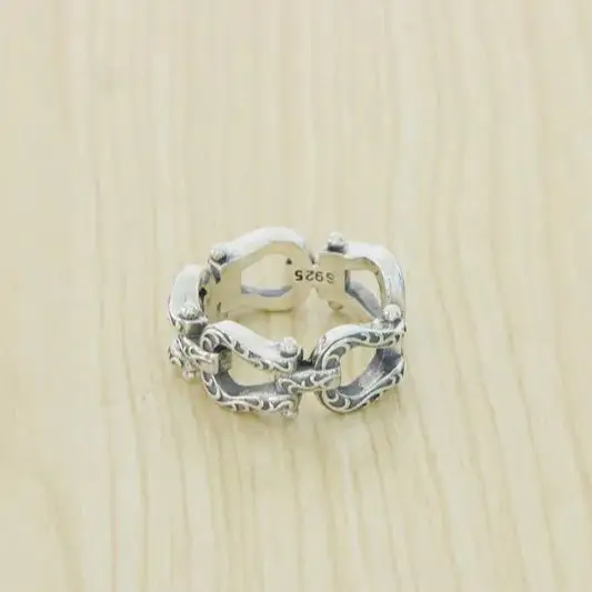 S925 Sterling Silver Ring Vintage Horseshoe Five pointed Star Opening Trendy Fashion Personality Creative Punk Style Couple Ring