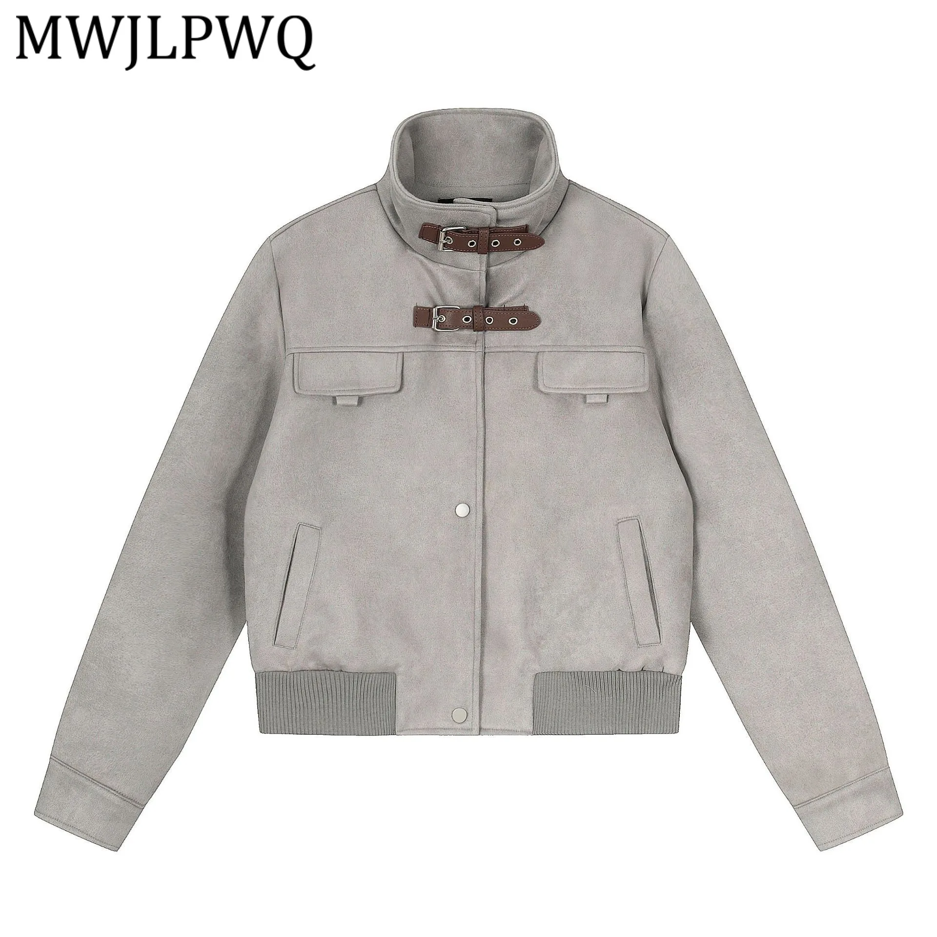 

MWJLPWQ American Stand Collar Bandage Design Jacket For Men High Street Simple Long Sleeve Versatile Tops 2026 Spring New 13366