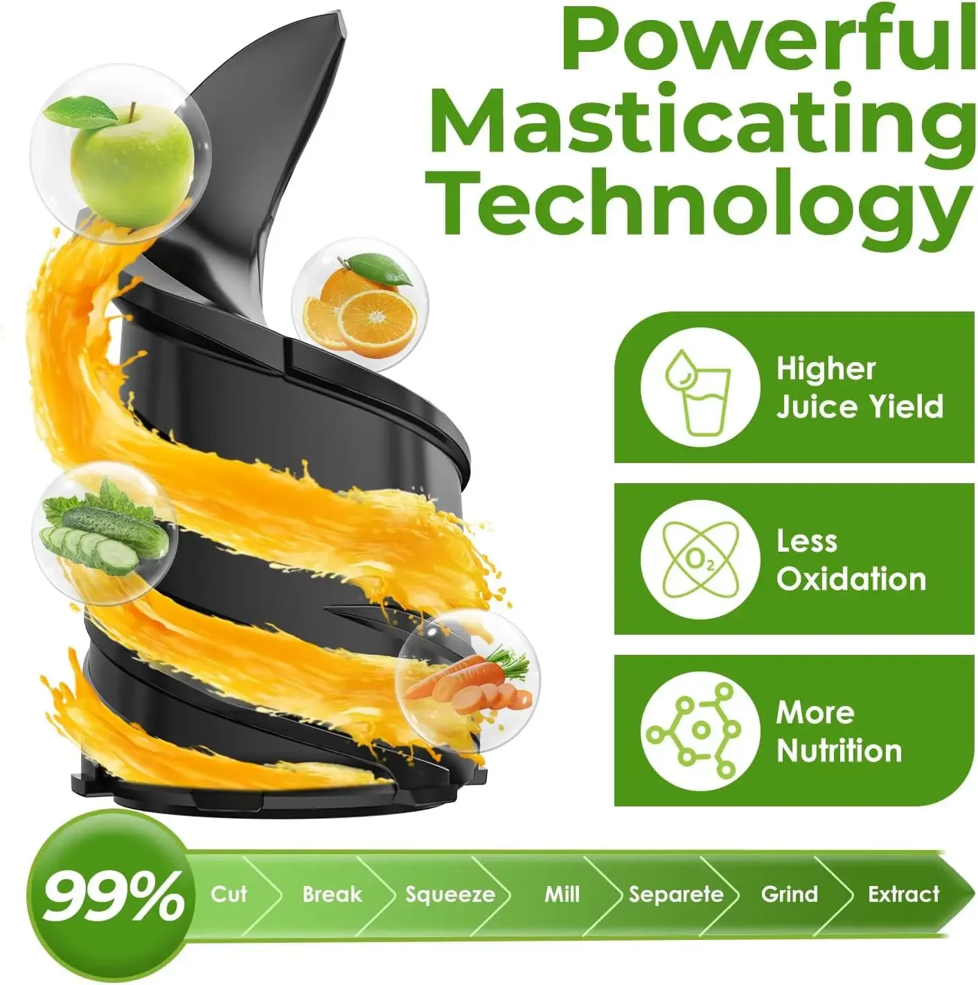 Máquinas exprimidoras, exprimidor de prensa en frío lento de 350 W con conducto de alimentación de 6,1", exprimidor de alto rendimiento de jugo para frutas y verduras, fácil de usar