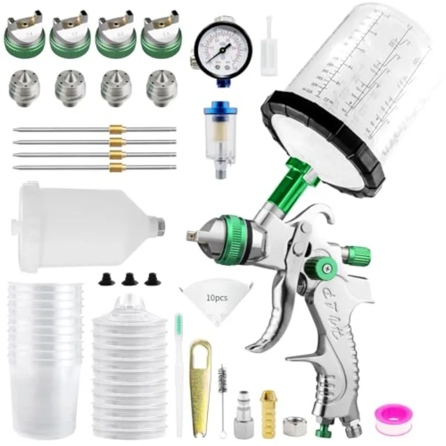 

HVLP Spray Gun with 10Pcs 650ML Disposable Paint Cups Automotive Spray Gun with 1.4/1.7/2.0/2.5mm Nozzles Gravity Feed Air Pain
