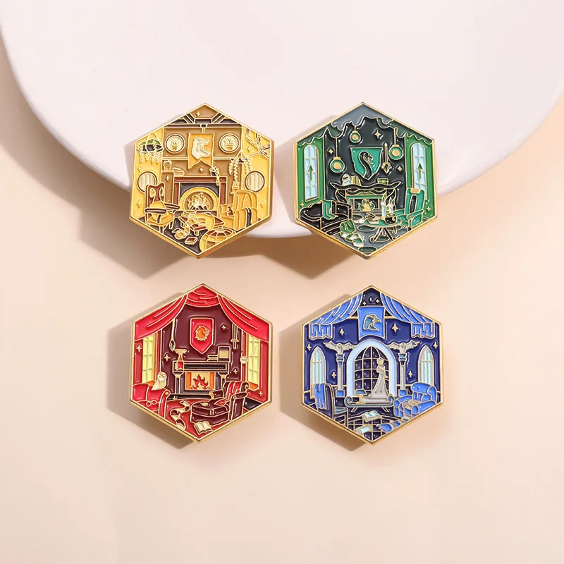 4Pcs/set Movie Magic Academy Enamel Brooch Set Backpack Lapel Coat Decoration Badge Cosplay Jewelry Accessories Props Party Gift image 6