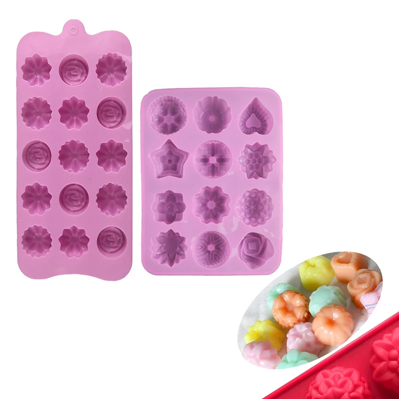 1/4 Uds molde para hornear pudín de gelatina flor Chocolate molde de silicona Fondant 3D Cupcake utensilios para hornear decoración de pasteles bandeja de cubitos de hielo rosa