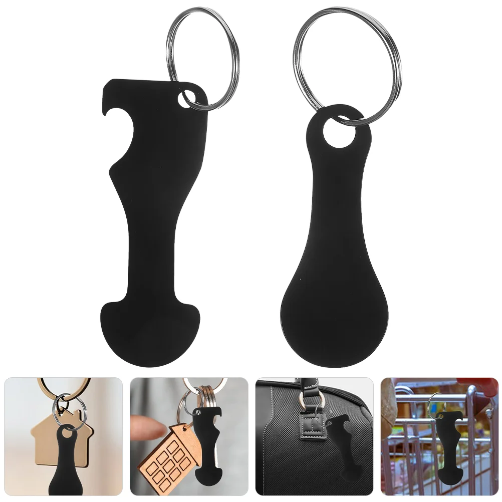 Token Keychain Bottle Opener Trolley Tokens Ring Black Zinc Alloy Metal Shopping