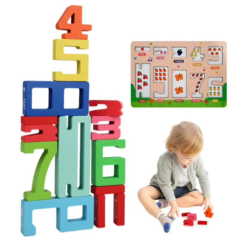 Digit Blocks 1-10 Numbers Wooden Stacking Block Learning Activities for Fine Motor Skills Counting Toy for Kids Aged 3