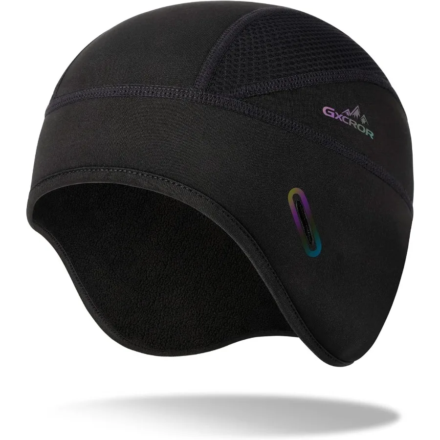 

GXCROR Winter Helmet Liner Skull Cap Fleece Lined Warm Cycling Cap with Glasses Holes Thermal Hat Beanie for Men Women