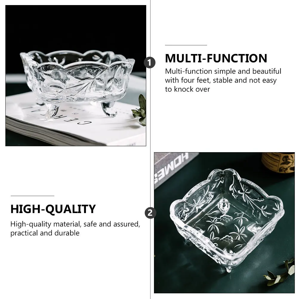 

2Pcs Relief Carved Glass Bowl High Quality Material Multi Function Elegant Home Decor Stable 4 Feet Design for Fruit Snack