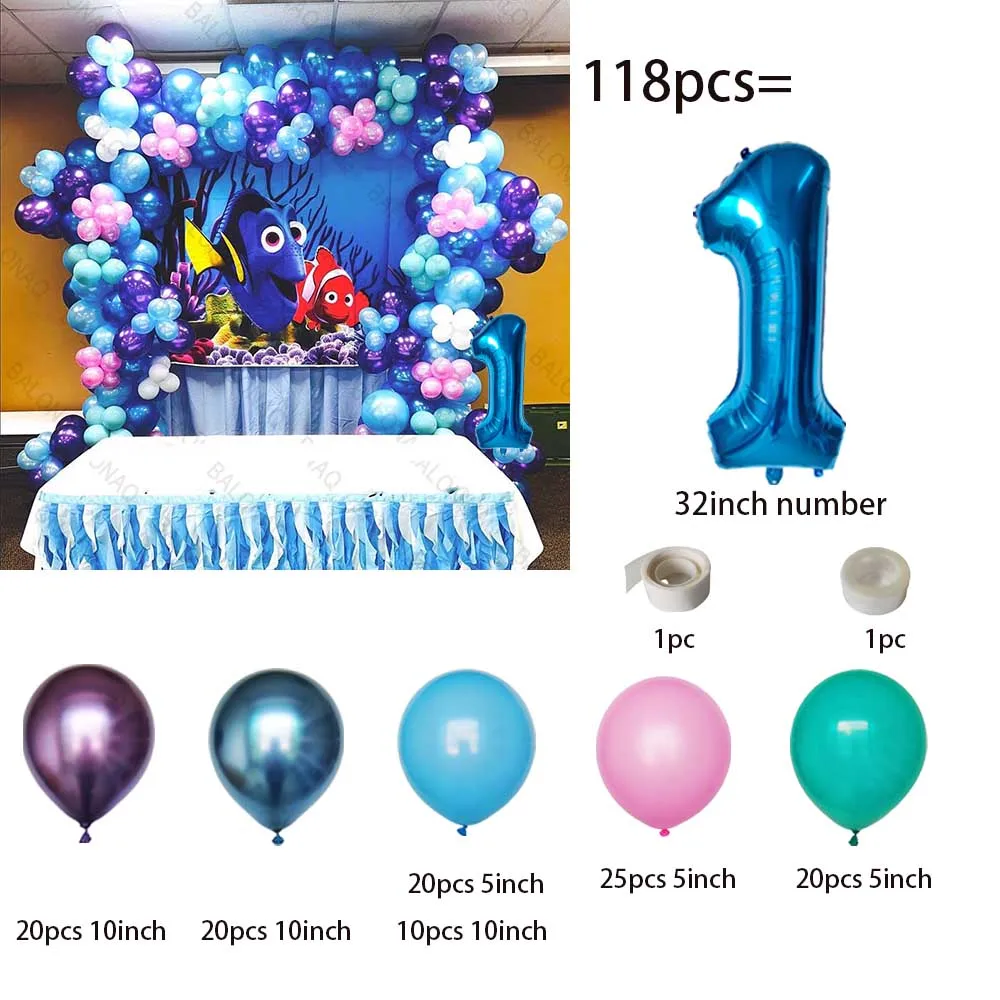 118pcs Disney Finding Nemo Fish Sea Animal Clownfish Balloon Ocean World Under Sea Birthday Party Decor Baby Shower Supplies