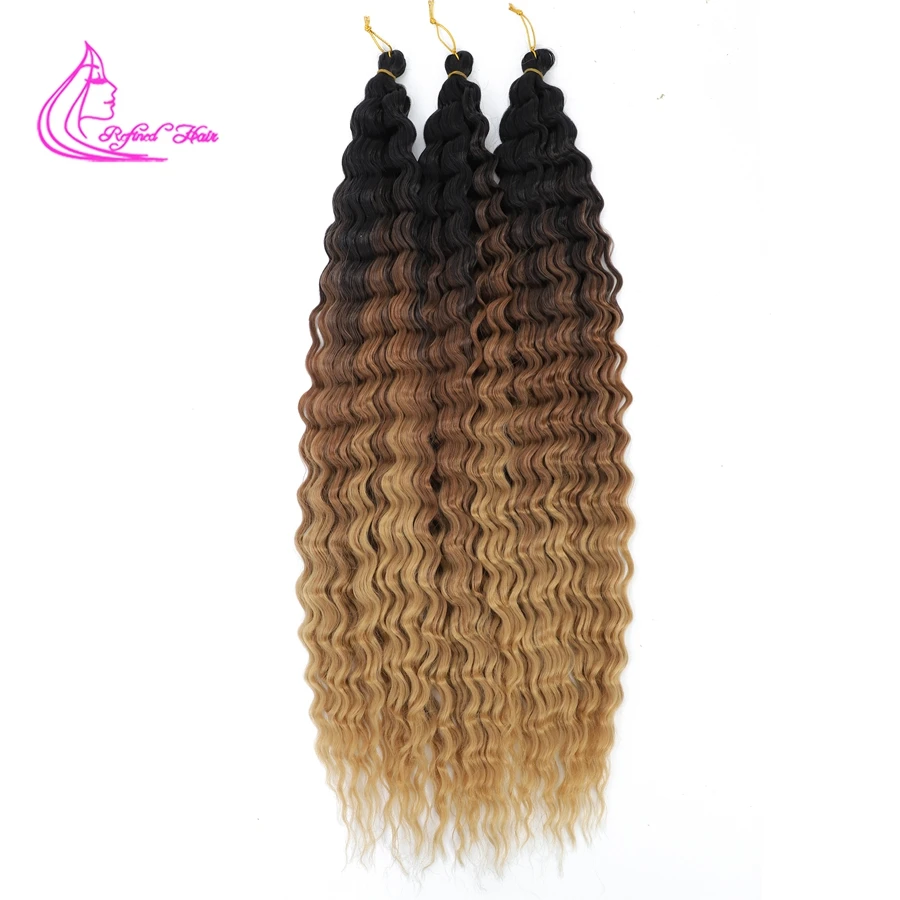 สังเคราะห์ Curly Braids Water Wave 22 30นิ้วยาวถักผม Ombre สีบลอนด์สีน้ำตาลสีชมพู Deep Wave Braiding Hair Extensions