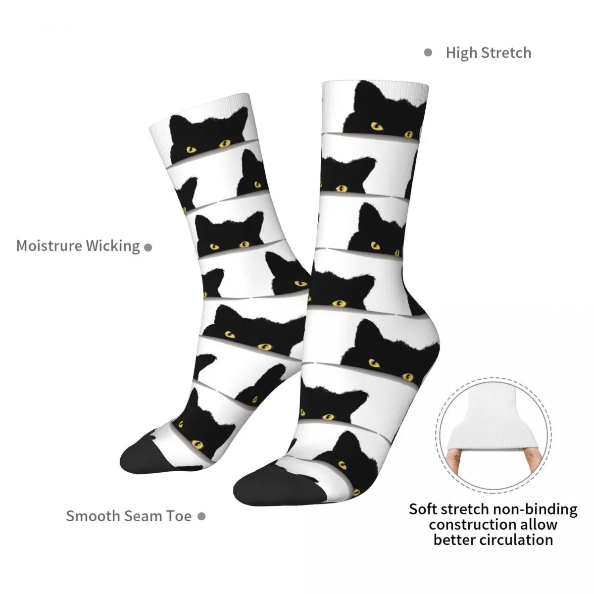 Black Cat Peeking Socks Harajuku High Quality Stockings All Season Long Socks Accessories for Unisex Christmas Gifts