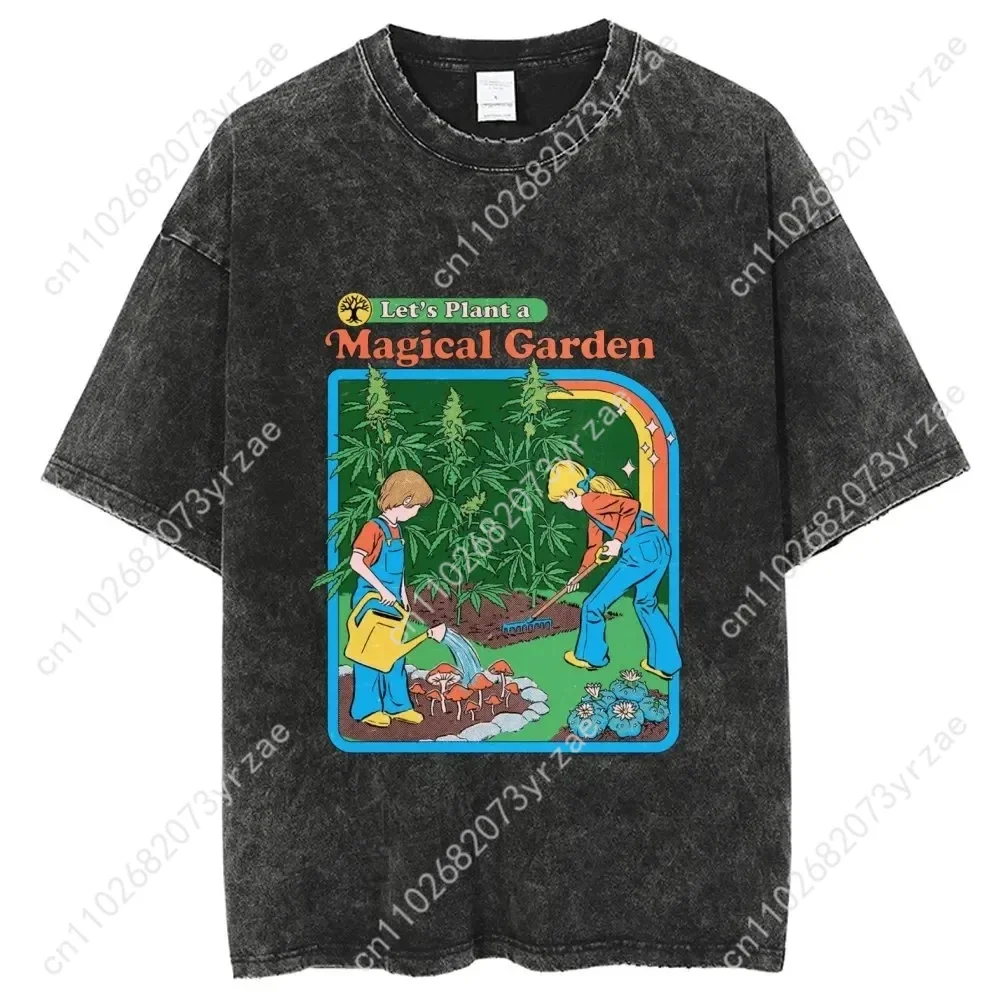 

Let's Plant A Magical Garden Retro Wash Tshirt Man Woman High Quality Cotton Short Sleeves Fashion T-shirt Soft Breathable Tops