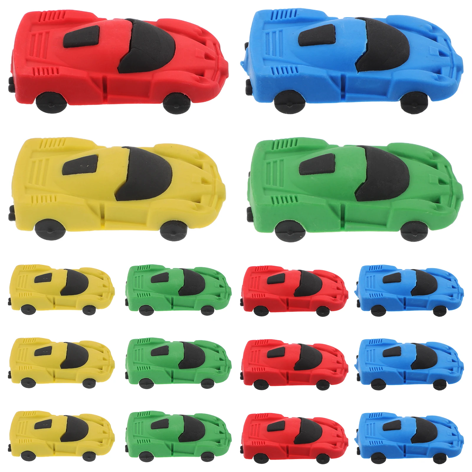 

20pcs Car Shaped Erasers Cartoon Rubber Kids Pencil Stationery School Supplies Detachable Safe Material Gifts Crafts