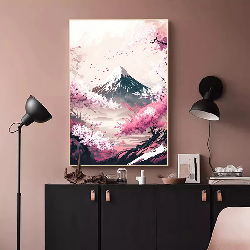 Japanese Cherry Blossom Fuji Mountain Sunset Tokyo Scenery Poster HD Printed Canvas Painting Wall Art Pictures Room Home Decor