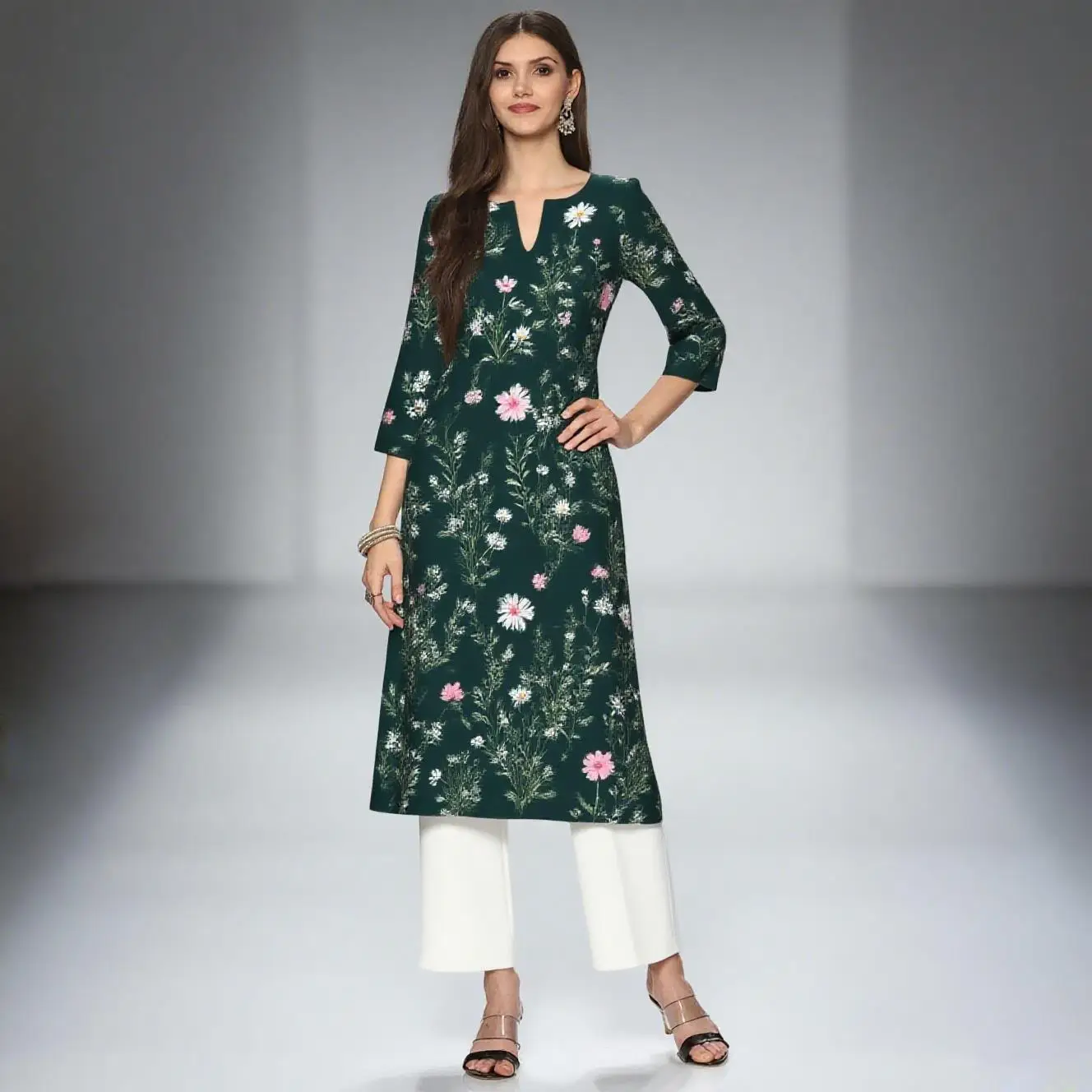 Abito musulmano Kurt Abito da donna alla moda ed elegante a tubo dritto casual girocollo con motivo floreale colorato Abiti Lunghi