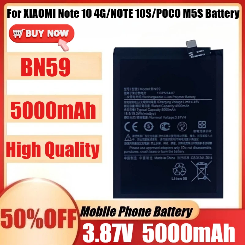 

New BN59 5000mAh 3.87V Battery for XIAOMI Note 10 4G/NOTE 10S/POCO M5S High Quality Battery +Tools