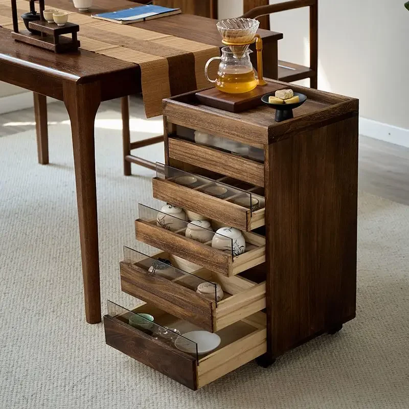All solid wood medicine storage cabinet Wenwan storage cabinet Tea set cabinet Tea  Grid Classification