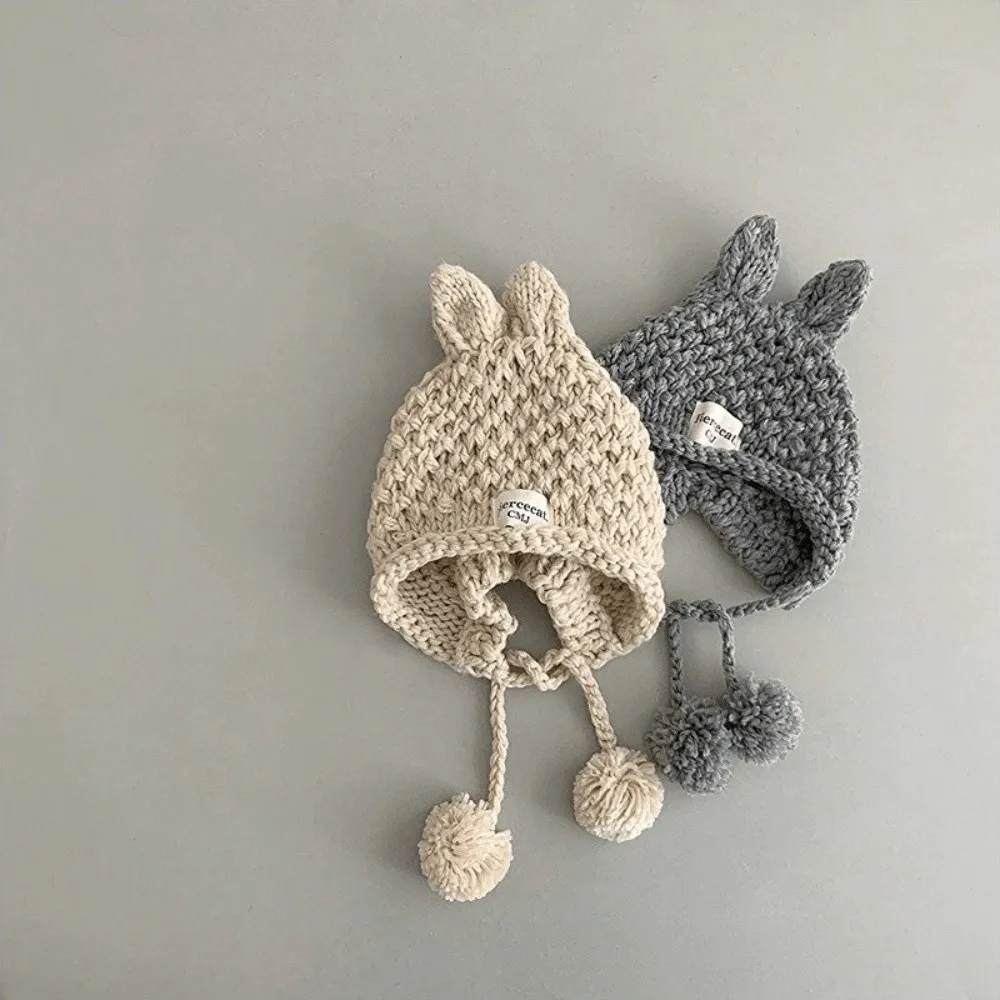 

Fashion Solid Color Baby Crochet Hat Rabbit Ear Autumn Winter Hand Knitted Cap Outdoor Soft Warm Ear Protection Cap Girls