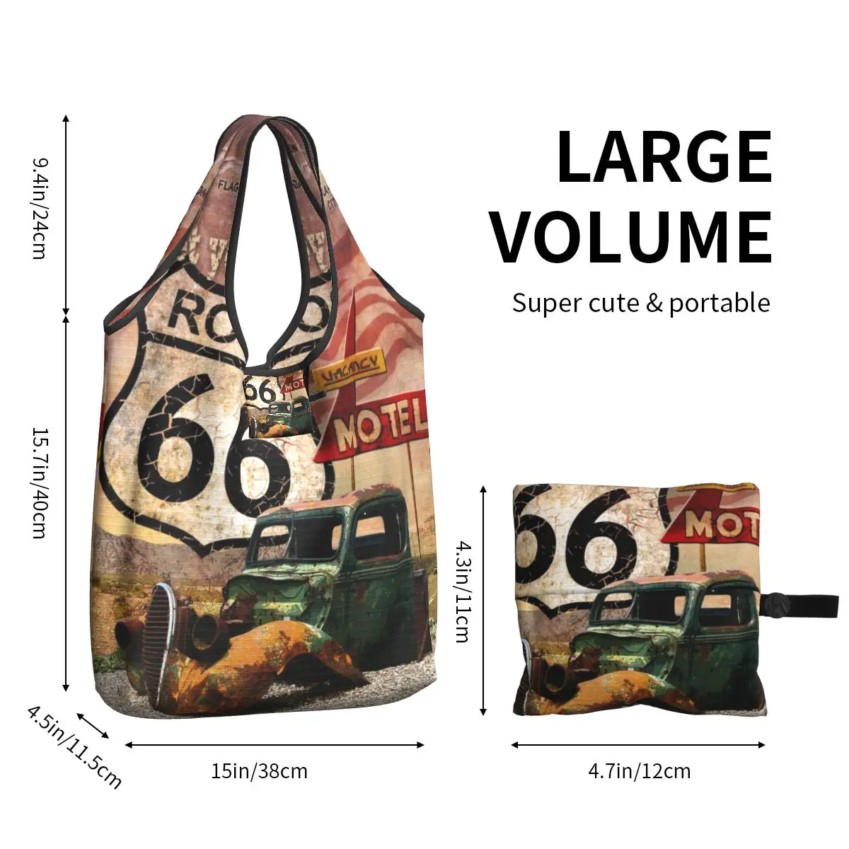 Main Street Of America Groceries Tote Shopping Bag Custom Get Your Kicks On Route 66 Shoulder Shopper Bag Large Capacity Handbag