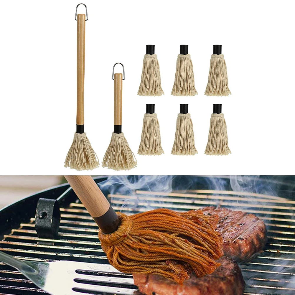 Dip Brush alat BBQ, sikat BBQ 1/8 buah Aksesori memasak untuk saus BBQ memanggang pegangan kayu sikat memanggang pel