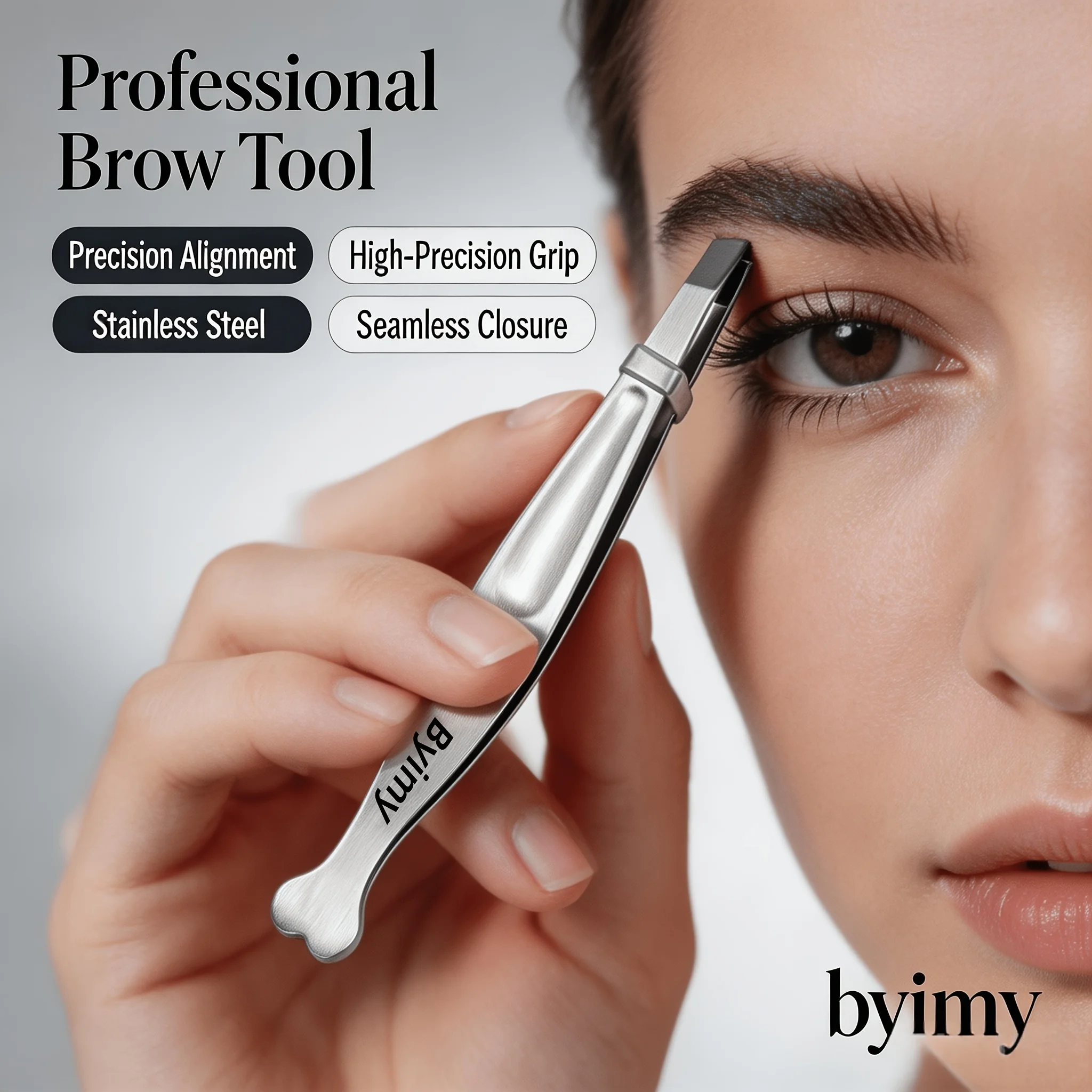 Byimy Slant Tip Eyebrow Tweezers Stainless Steel Fishtail Hair Plucker for Brow Facial Hair Beard Unisex