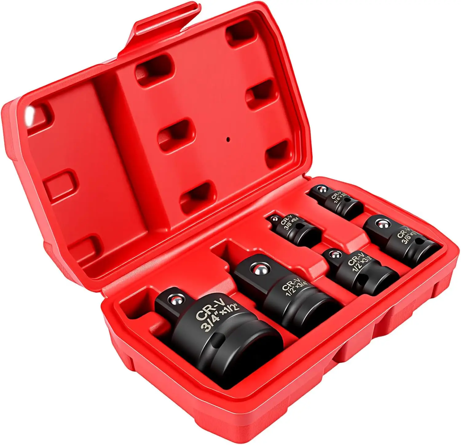 

6-Piece Impact Socket Adapter Set, 1/4' to 1/2' Drive Reducers, CR-V Steel, Impact Grade Kit
