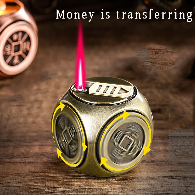 

Hot Selling Four Sided Rotating Gyroscope Decompression Dice Direct Charge Desktop Toy Gift Metal Inflatable Lighter