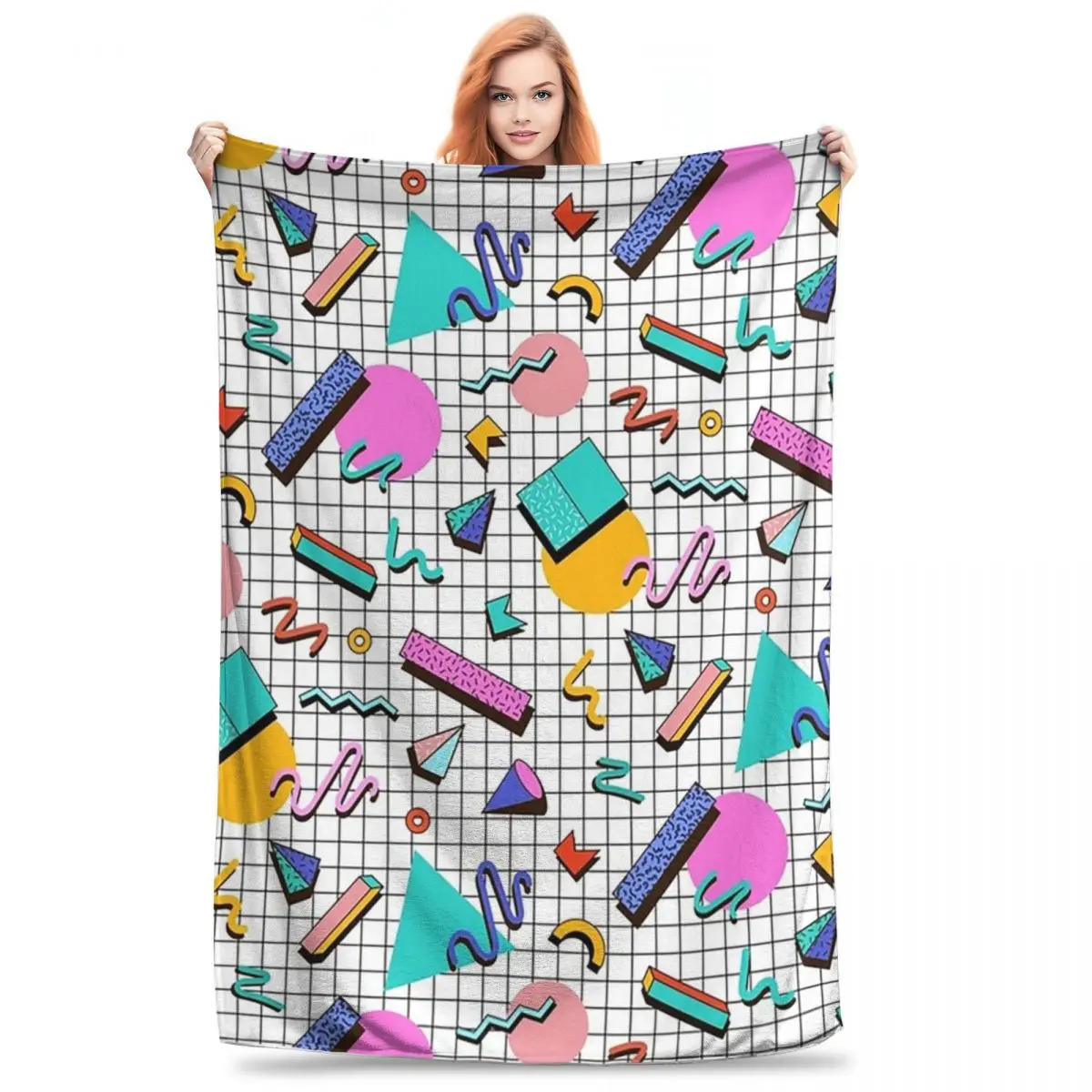 Funky 80s Eighties Memphis Pattern Design Blanket Flannel Breathable Sofa Throw Blankets For Home Travel Throws Bedspread Quilt