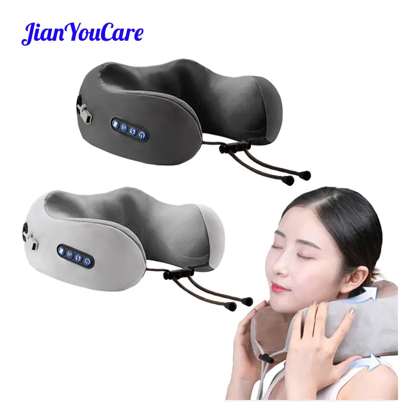 JianYouCare 휴대용 U자형 경추 진동기 마사지 베개, 가열 3D 반죽 지압 어깨 마사지기, 목 보호대 홈 