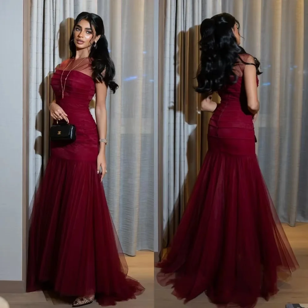 

Customized O-neck Evening Dress Gorgeous Sleeveless Prom Dresses Ruched Formal Occasion Shining Ruffles Party Gown Robe Soiree