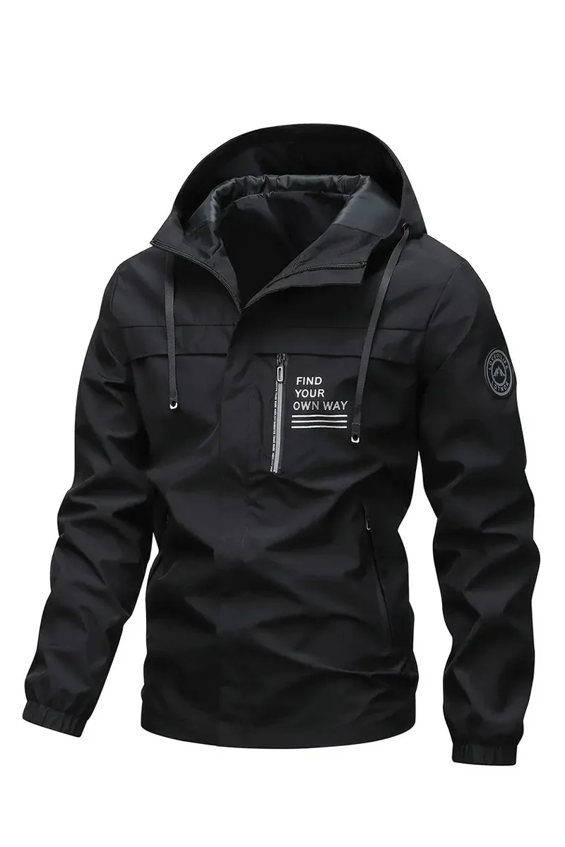 Men's Casual Hooded Jacket Trendy Outerwear Spring Autumn 2025 Waterproof Windbreaker Outdoor
