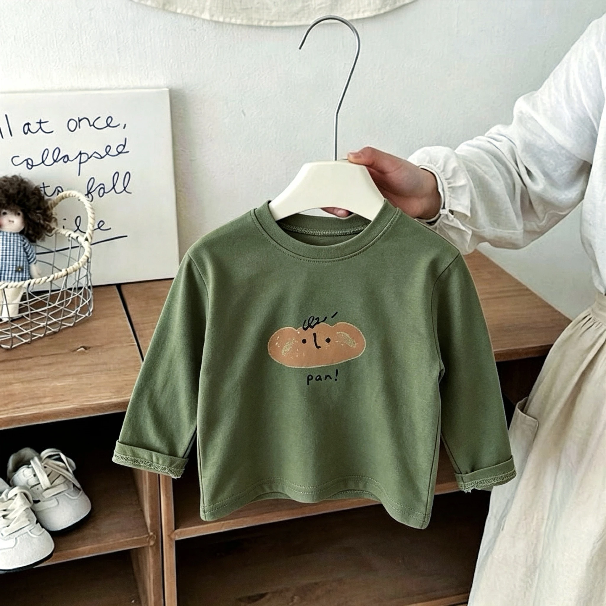 1-7 Age Children's Clothes Long Sleeve T-shirt Tops Spring Fall Loose Casual Crewneck Pullover Blouse Girl Boy Bottoming Shirt