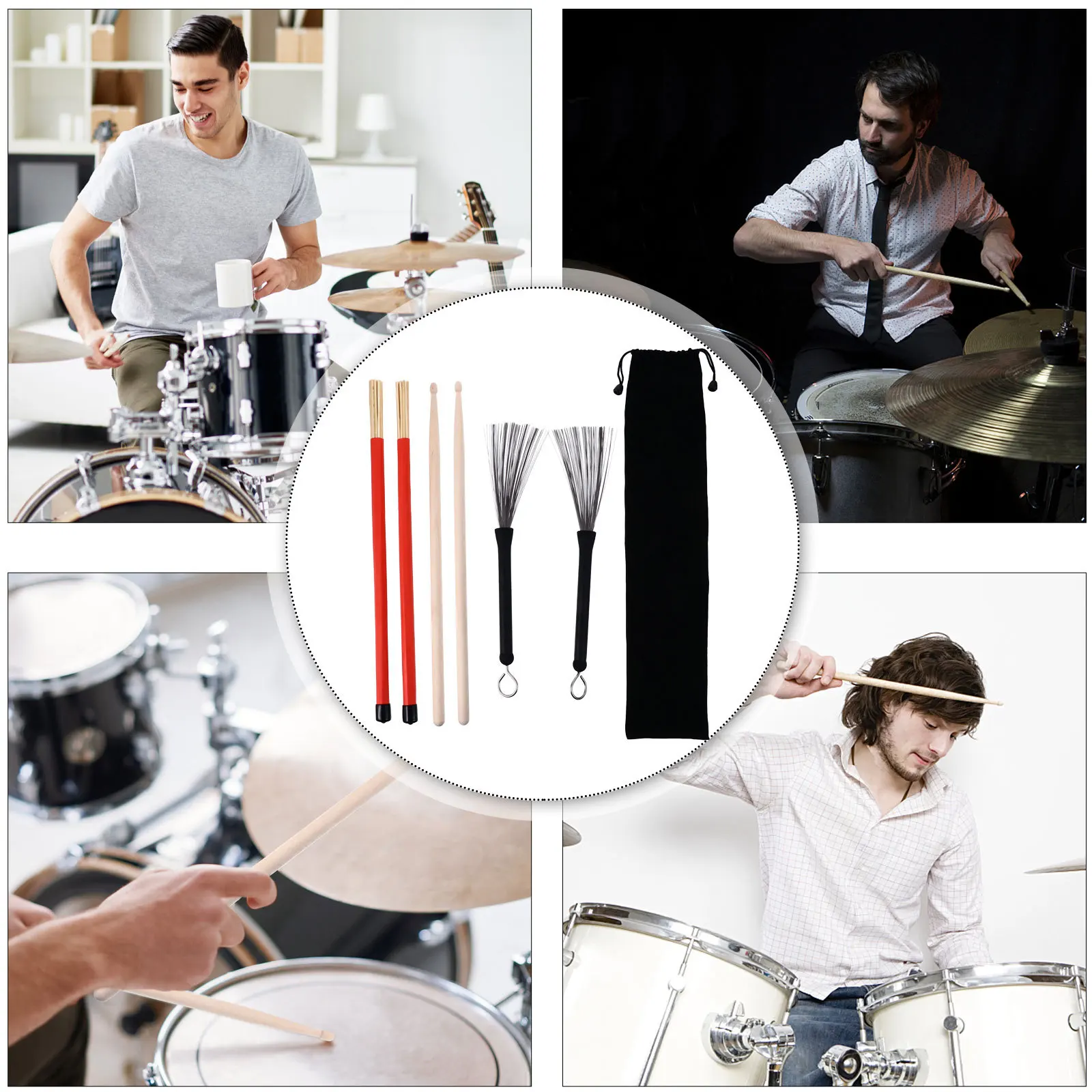 

1Set Drum Accessory Professional Drum Stick Set Bamboo Brush Retractable Steel Wire Brush Suitable for Performance