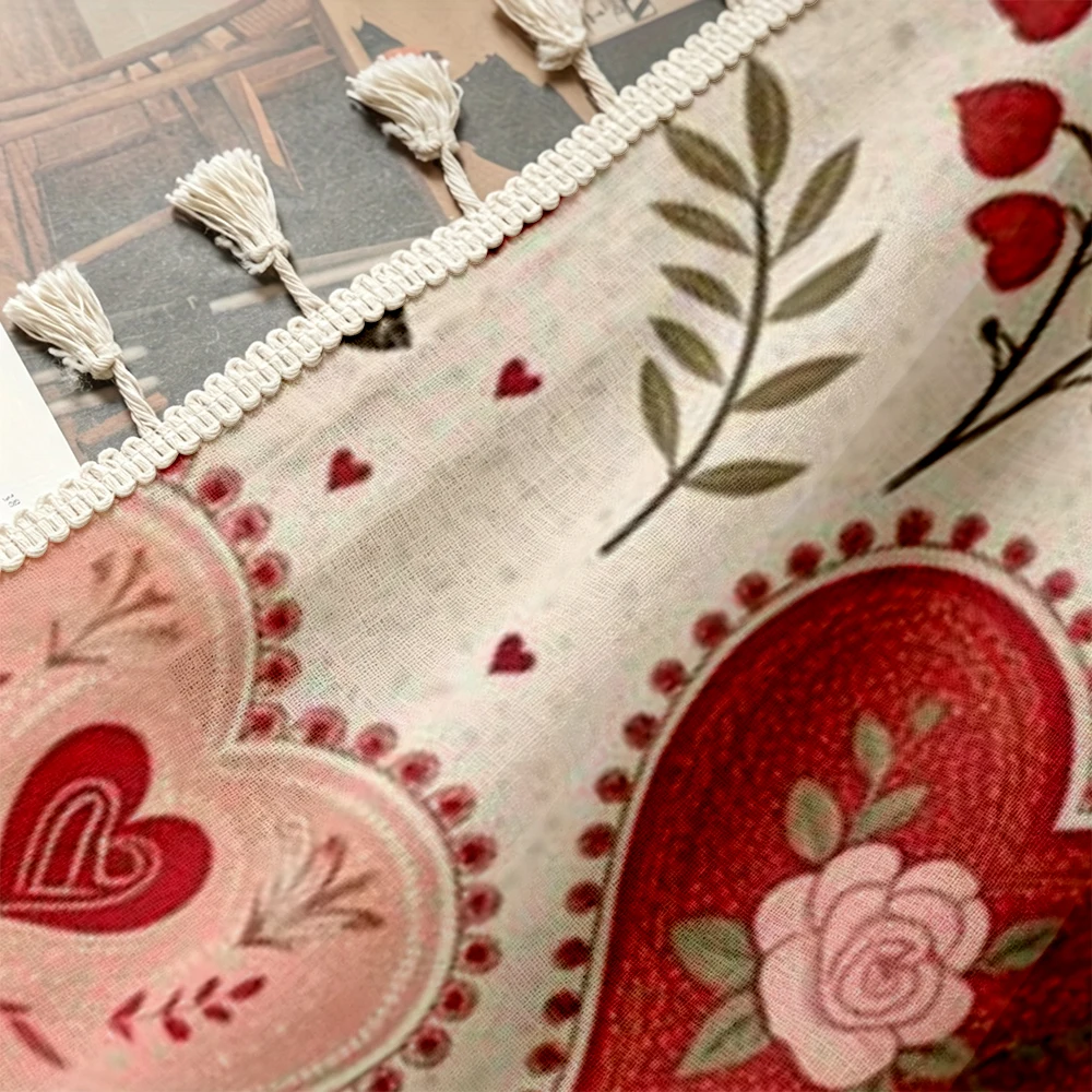 1PC Valentine Tassel Sheer Curtains, Heart Rose Dove, Digital Print, Polyester, Bedroom Living Room Kitchen, Home Decor