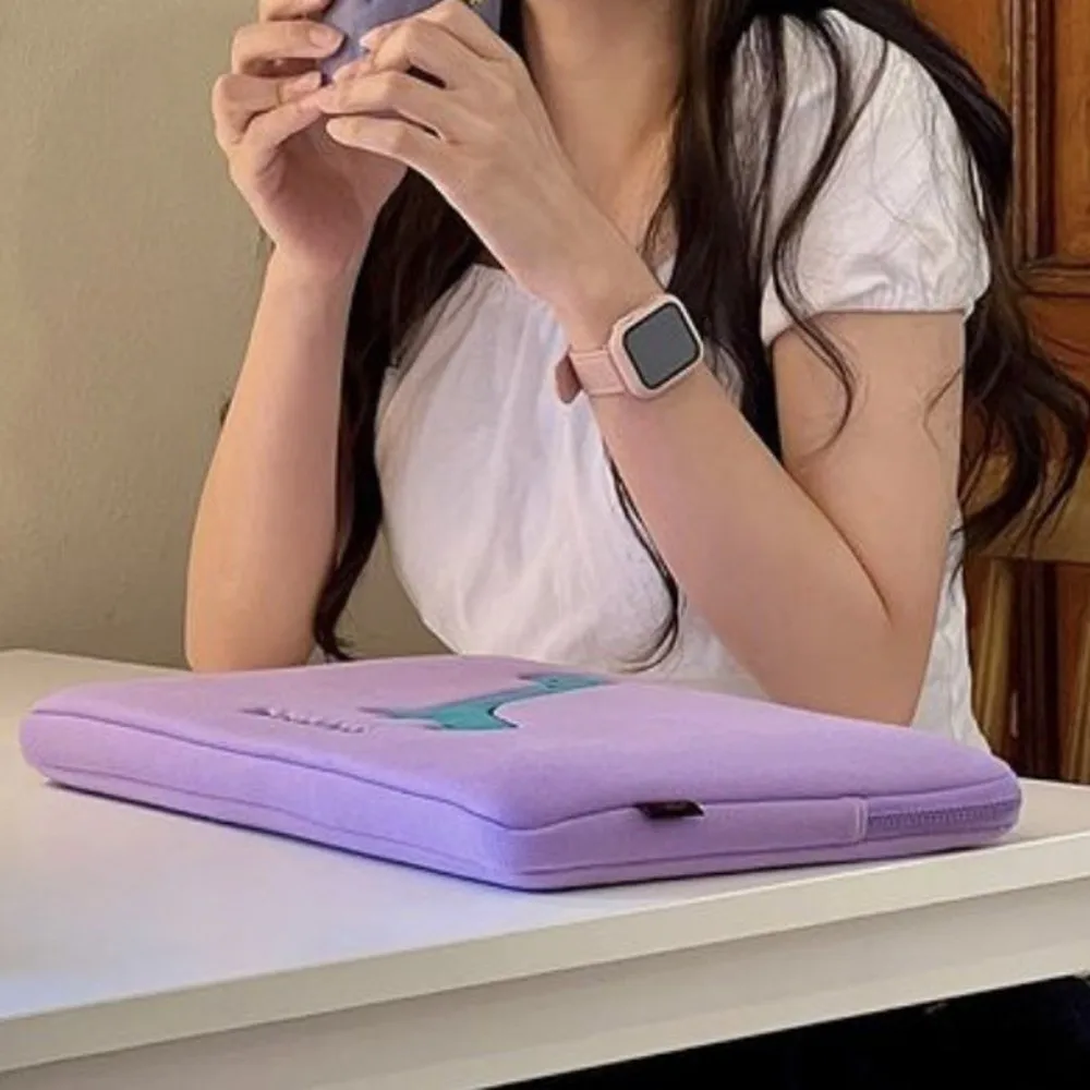 Wear Resistant Dinosaur Cartoon Laptop Bag Purple Shockproof Tablet Sleeve Bag Kawaii Cute Girl Computer Bag Girls/Lady/Women
