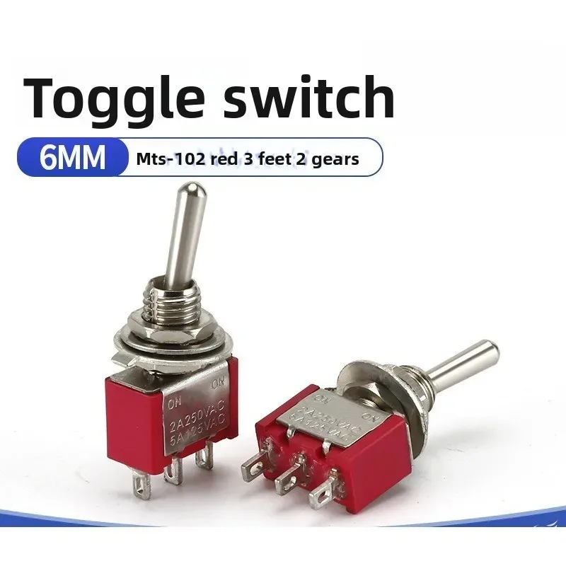 MTS-102 Small Button Switch 3 Pins 2 Gears Rocker Arm Switch 6mm Toggle Switch, Red Bakelite Silver Dot