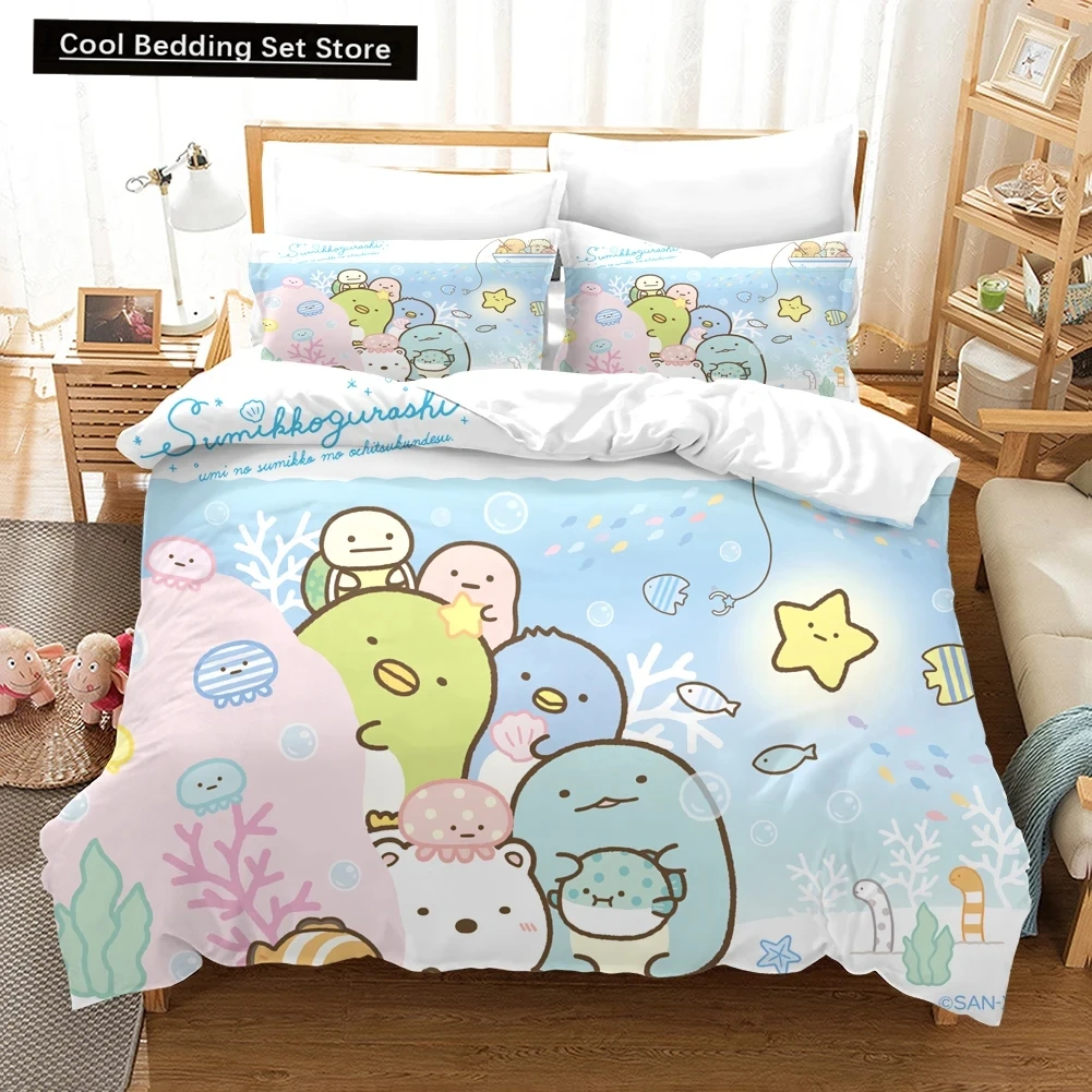 Cartoon Sumikko Gurashi Bedding Set,Duvet Cover Comforter Bed Set Quilt Cover Pillowcase,King Queen Twin Size Boys Girls Adults