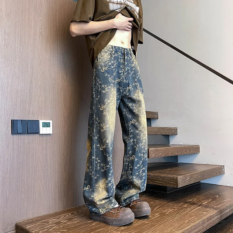 

Американские весенне-осенние повседневные мужские джинсы, хит продаж, сезон, свободные брюки Харлан, высококачественные облегающие мужские джинсовые брюки с вышивкой