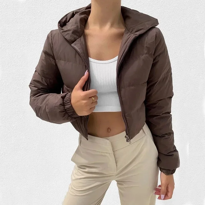 New 2022 Women Newest cotton padded jacket Brown Black Fall Winter Hooded short coat Zip Parkas Warm Fashion Ladies