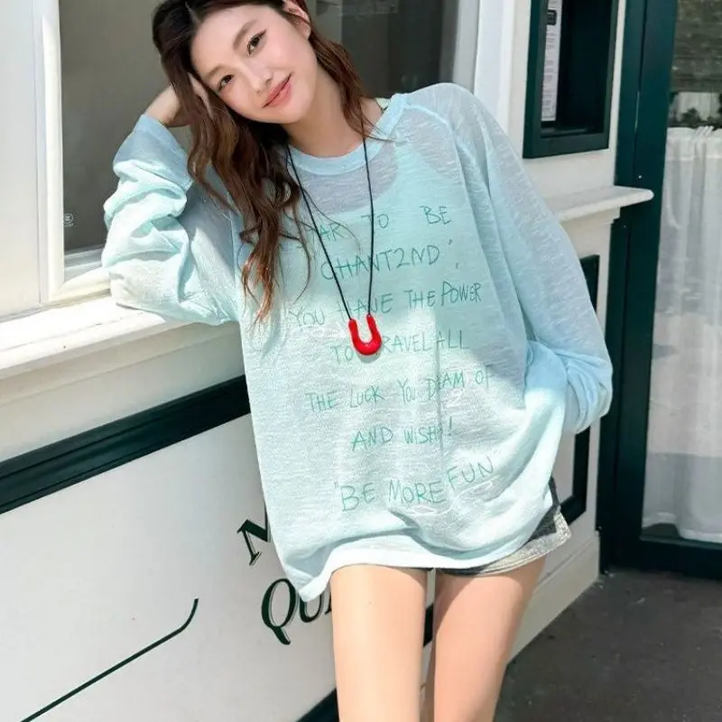 Sunscreen Korean Fashion Loose T-shirts Women Tops Long Sleeve Hot Sexy Tees Shirts VintageY2K Kpop Cheap Clothes Woman Tshirts